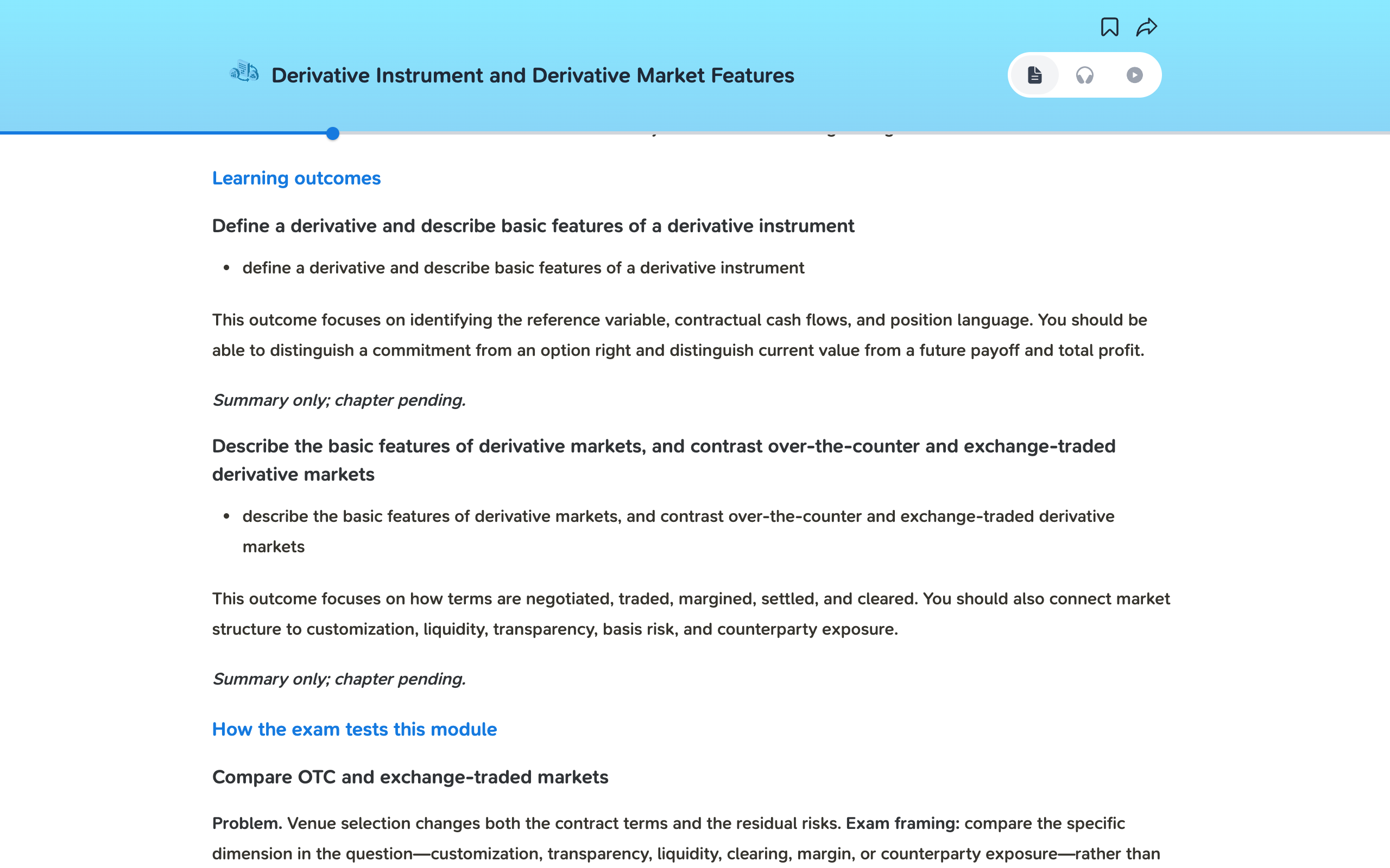 Learning outcomes with chapter links